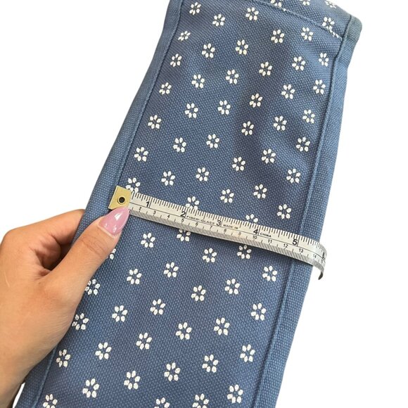 J. Crew Floral Chambray Canvas Structured Tote Blue Boho Coastal Beach Picnic - Picture 12 of 16